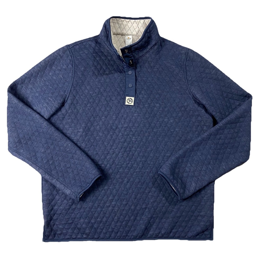 Marine Layer Corbet Reversible Quilted Pullover Navy Cream Women's M Classic Eco
